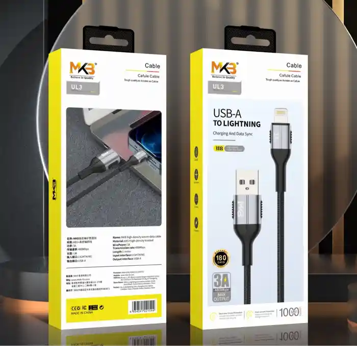 Mkb UL3 USB -LIGHTNING /3A FAST Cafule cable/ metal